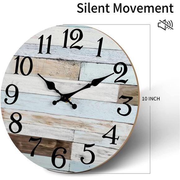 10 Inch Silent Non-Ticking Wooden Wall Clocks Battery Operated Kitchen - Picture 2 of 6
